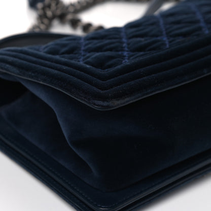 Chanel Velvet Tweed Quilted Medium Boy Flap Dark Navy Blue 9 of 17