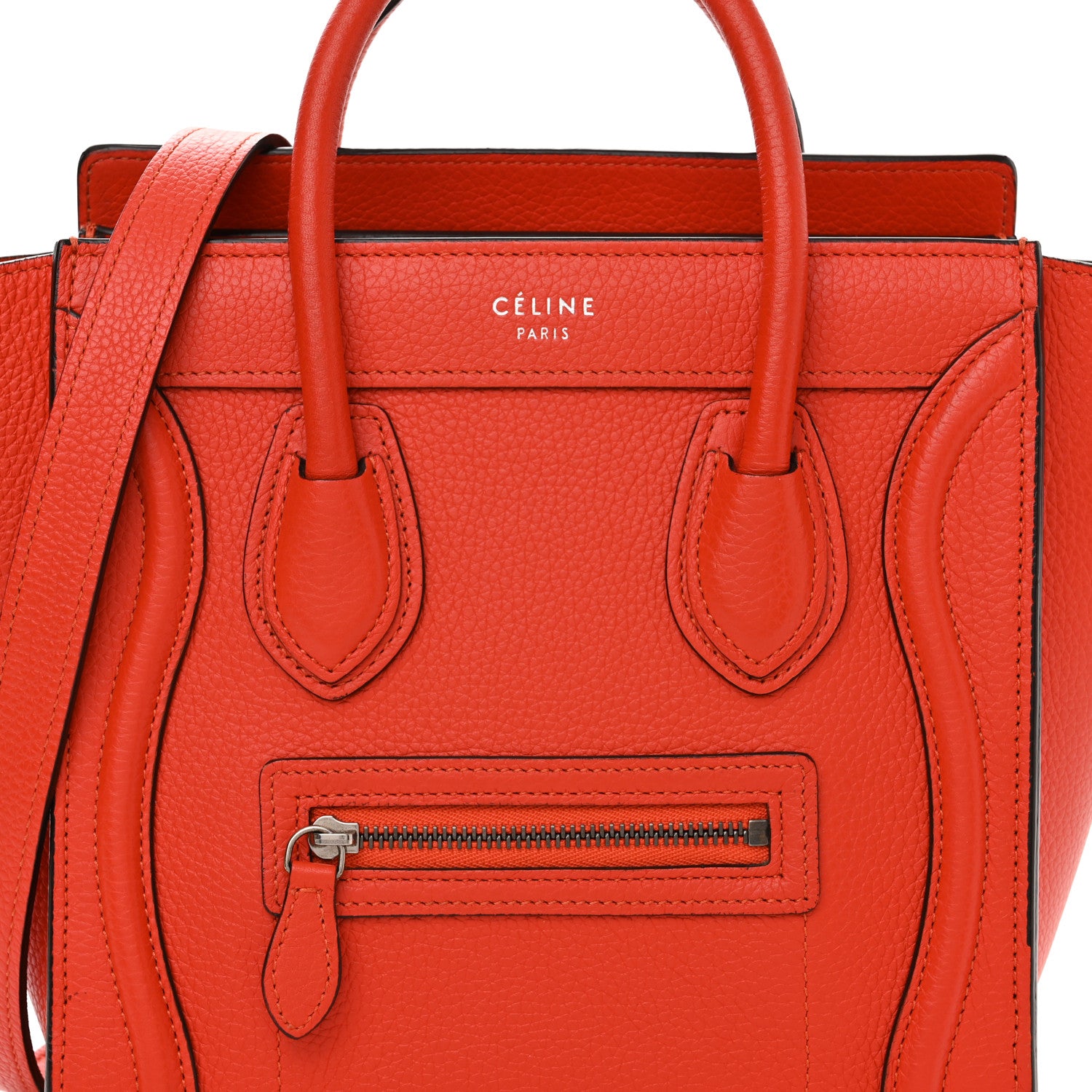 Celine Drummed Calfskin Nano Luggage Vermillion 7 of 15
