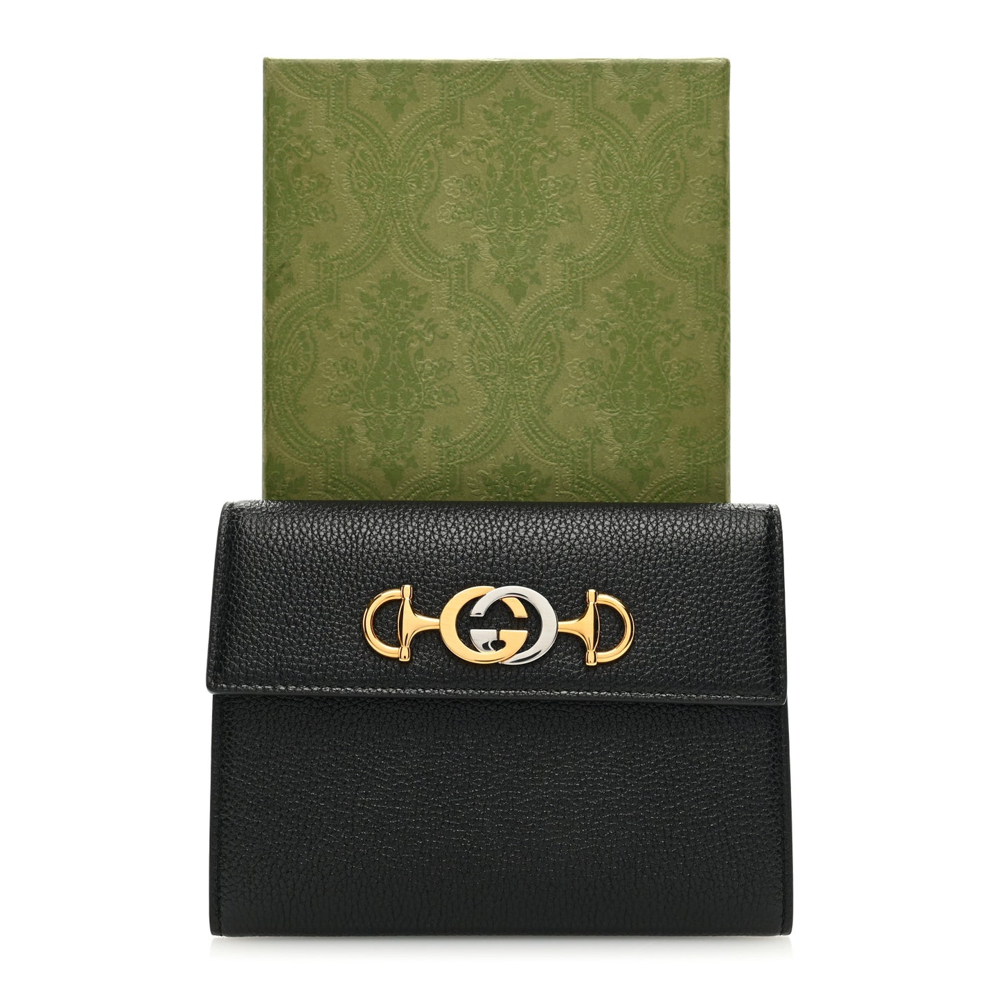 Grainy Calfskin Zumi Flap Card Case Black