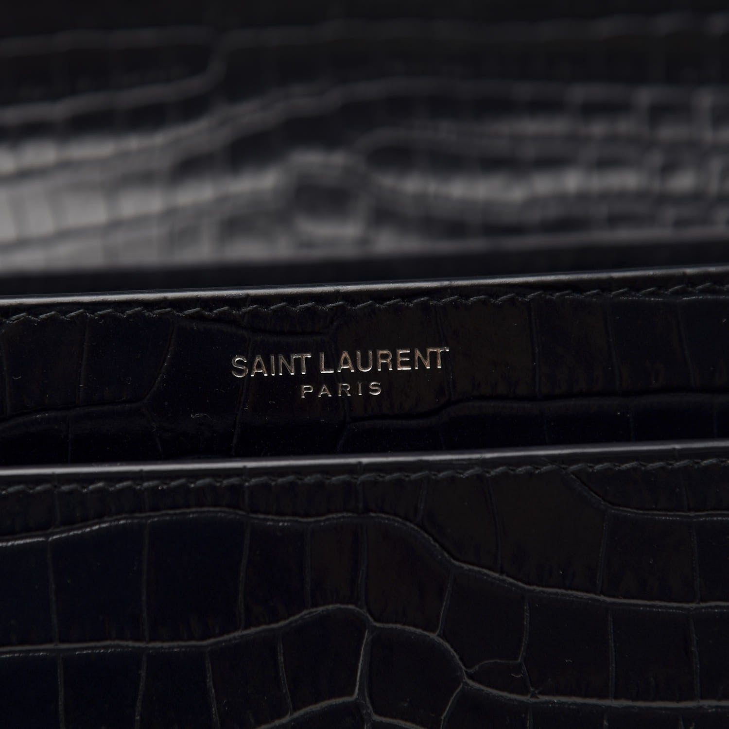 Saint Laurent Calfskin Crocodile Embossed Medium Monogram Sunset Navy 5 of 9