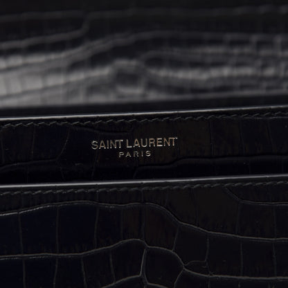 Saint Laurent Calfskin Crocodile Embossed Medium Monogram Sunset Navy 5 of 9