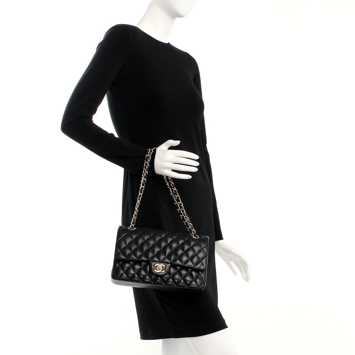 Lambskin Quilted Medium Double Flap Black