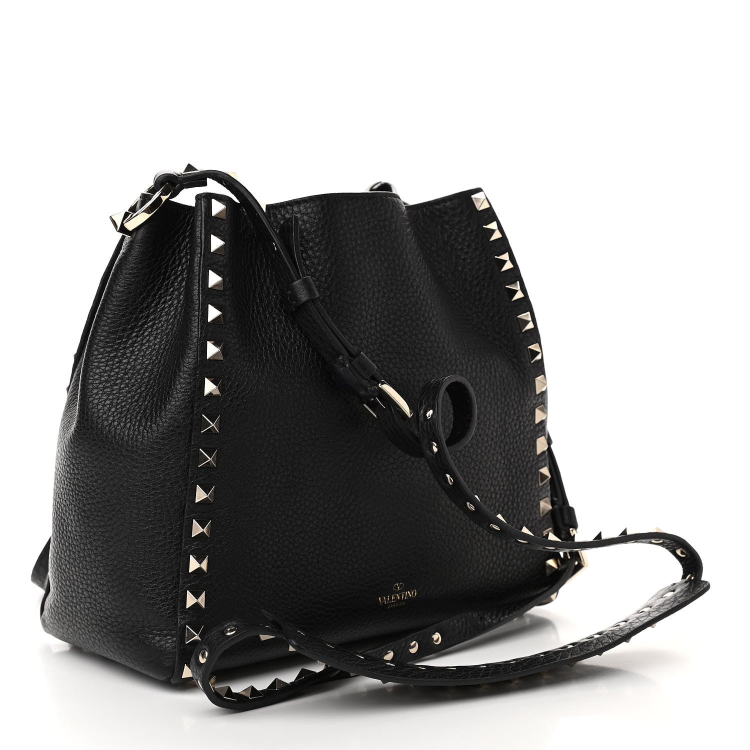 Valentino Garavani Grained Calfskin Rockstud Bucket Bag Black 2 of 8