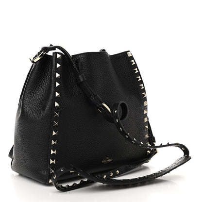Valentino Garavani Grained Calfskin Rockstud Bucket Bag Black 2 of 8