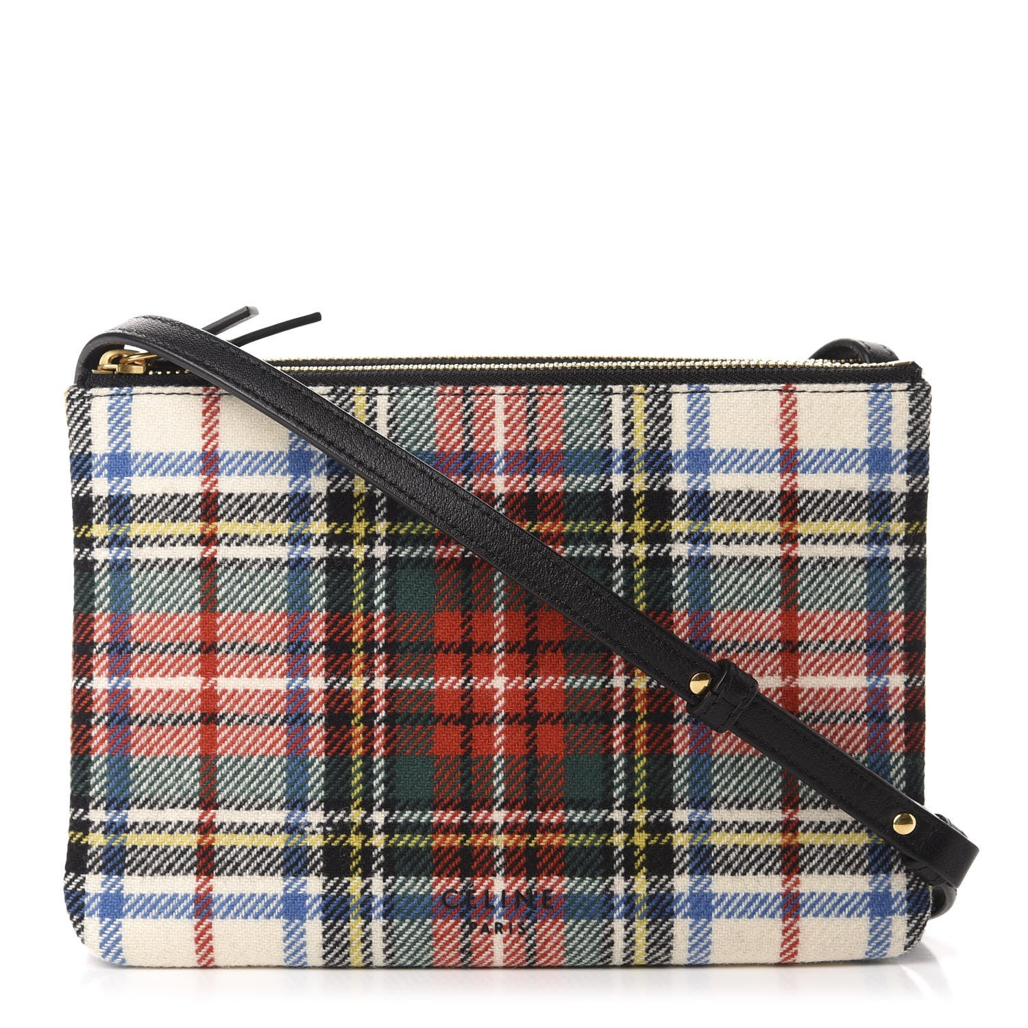Celine Tartan Felt Plaid Small Trio Crossbody Bag Red Blue 1 of 10