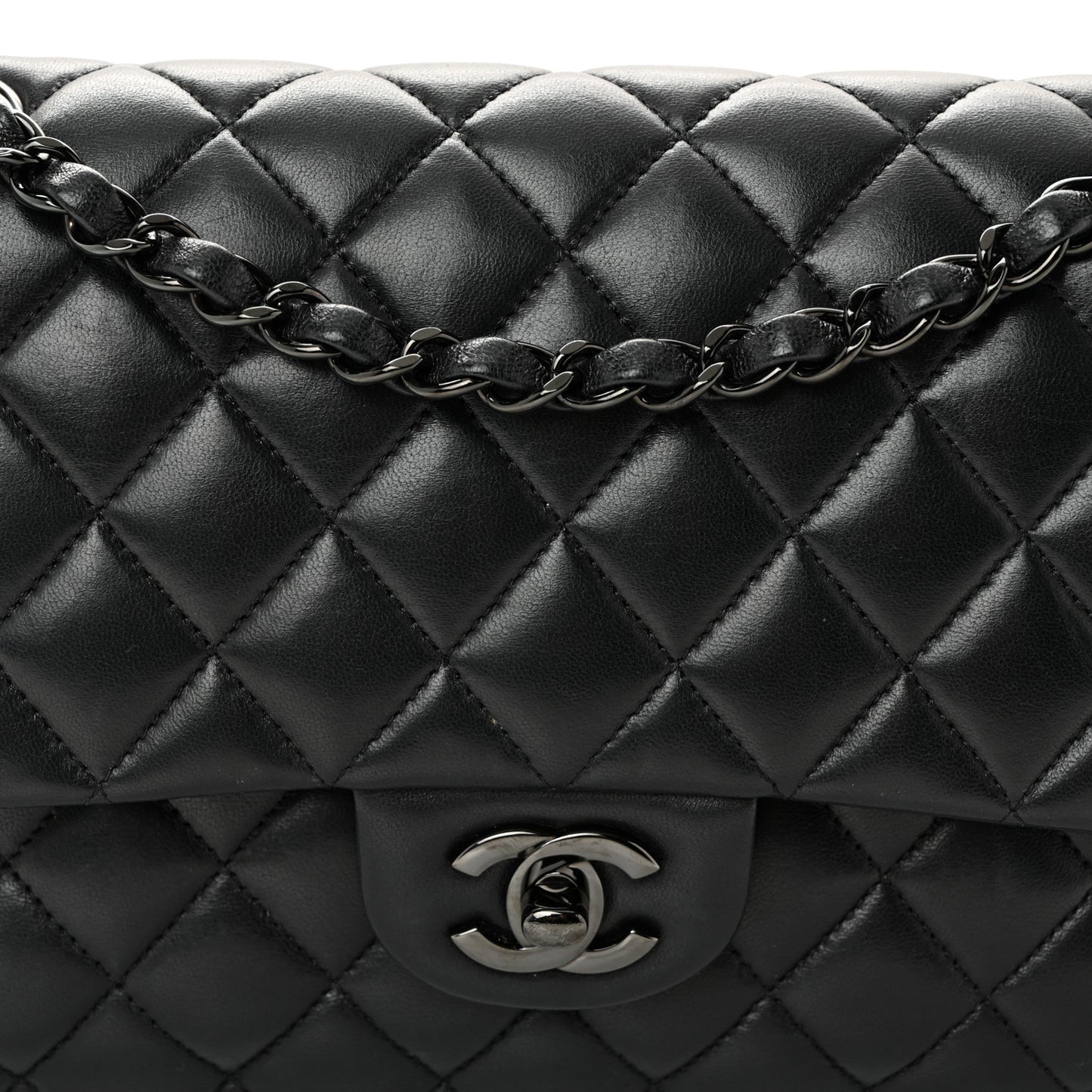 Lambskin Quilted Medium Double Flap So Black