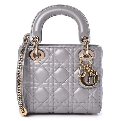Christian Dior Metallic Lambskin Cannage Mini Lady Dior Grey 1 of 9