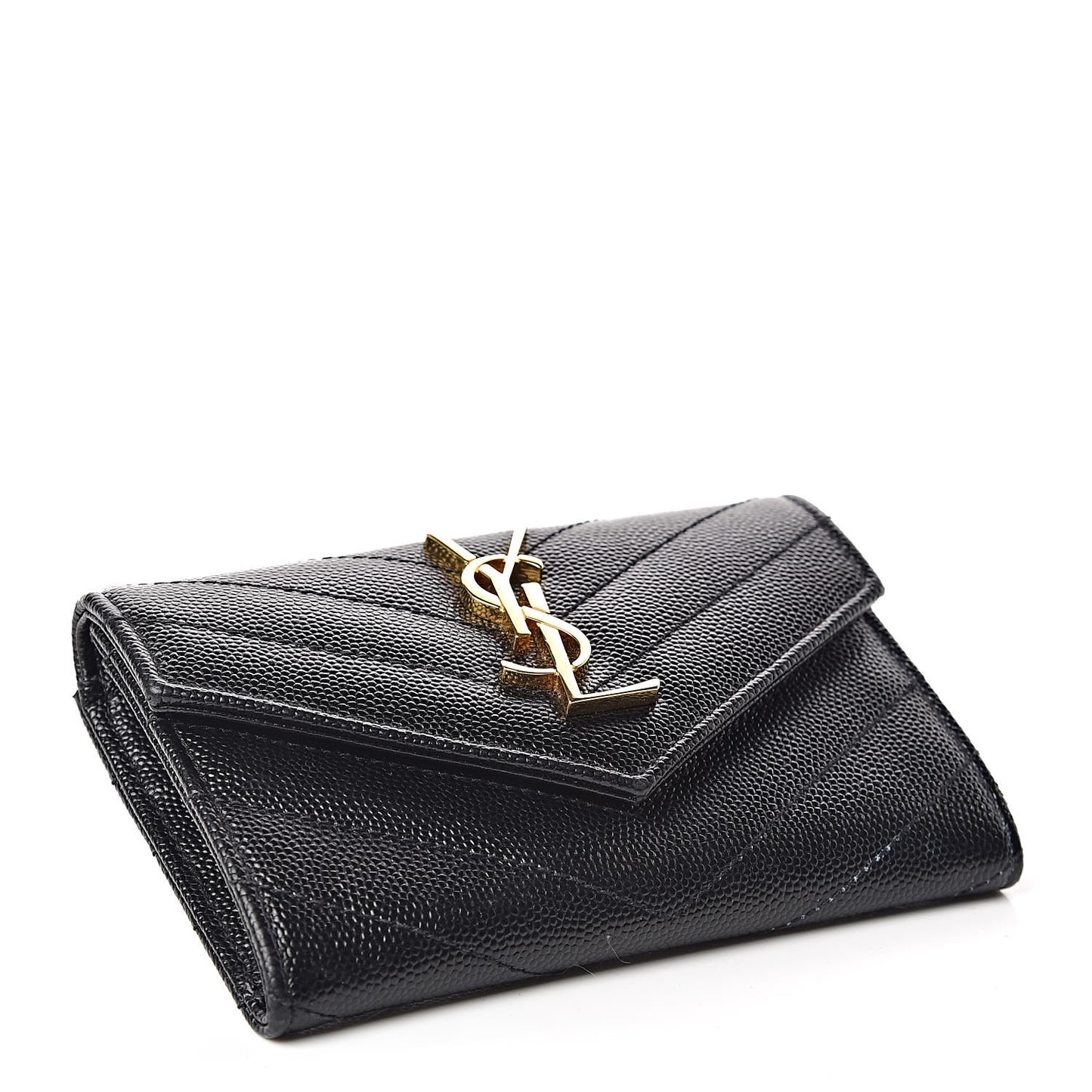 Grain De Poudre Matelasse Chevron Small Monogram Envelope Wallet Black
