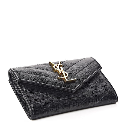 Saint Laurent Grain De Poudre Matelasse Chevron Small Monogram Envelope Wallet Black 4 of 6