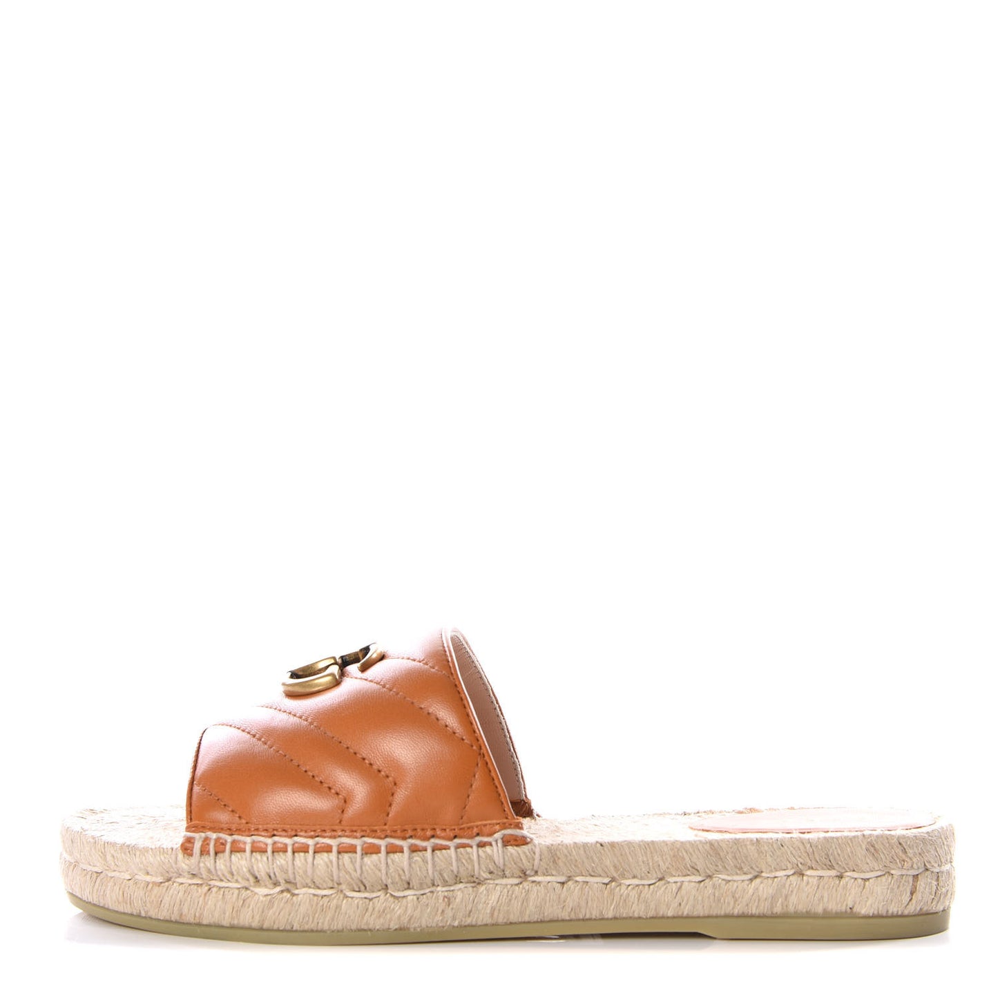 Nappa Matelasse GG Marmont Espadrille Slide Sandals 38 Cognac