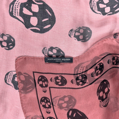 Alexander McQueen Silk Chiffon Skull Scarf Pink Black 4 of 4