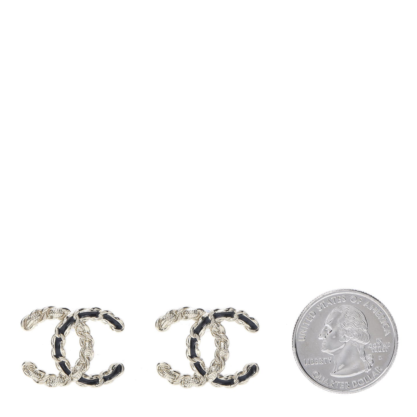 Enamel Metal Chain French New Wave CC Earrings Black Gold