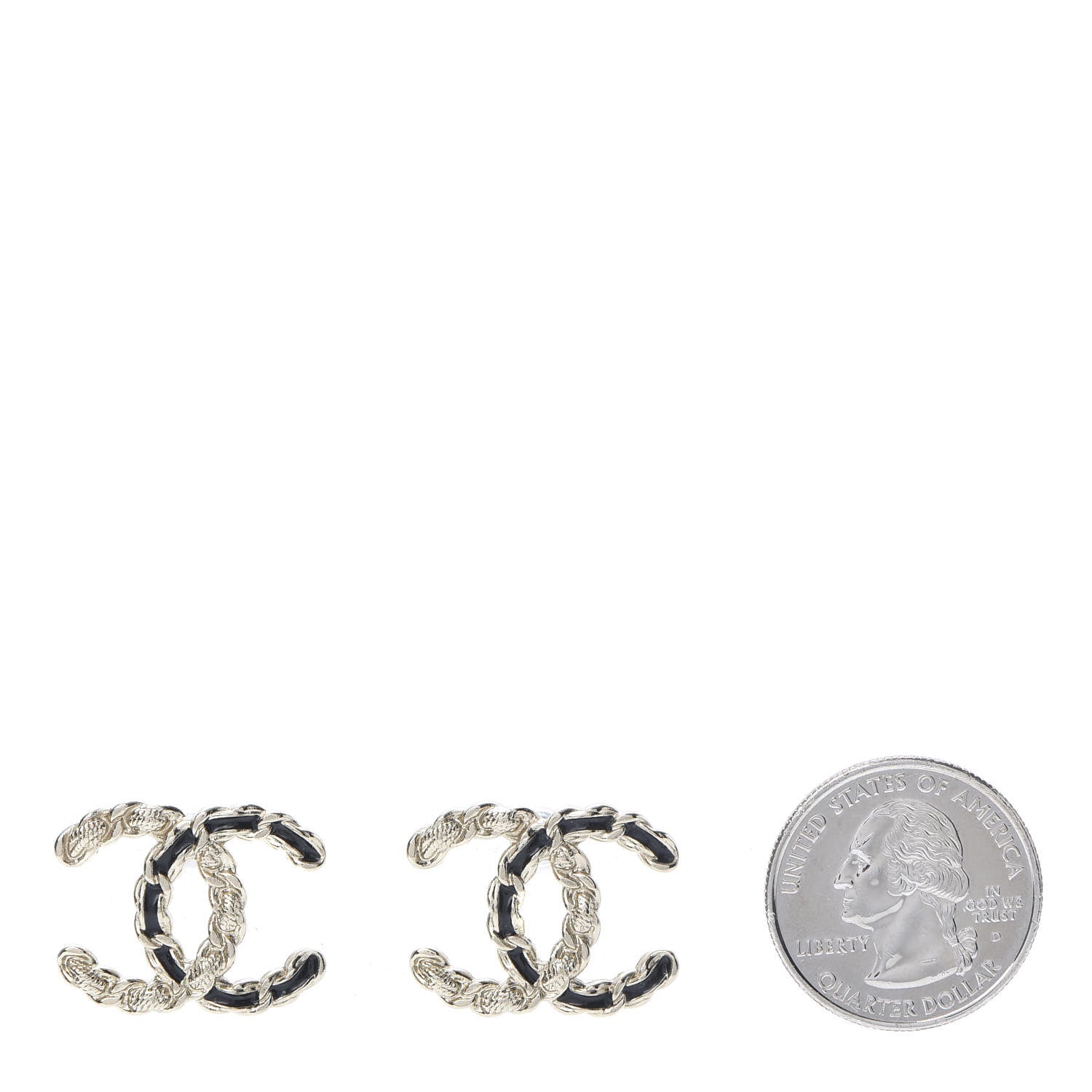 Chanel Enamel Metal Chain French New Wave CC Earrings Black Gold 2 of 5