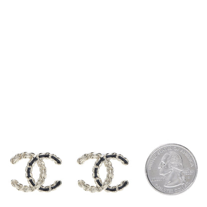 Chanel Enamel Metal Chain French New Wave CC Earrings Black Gold 2 of 5