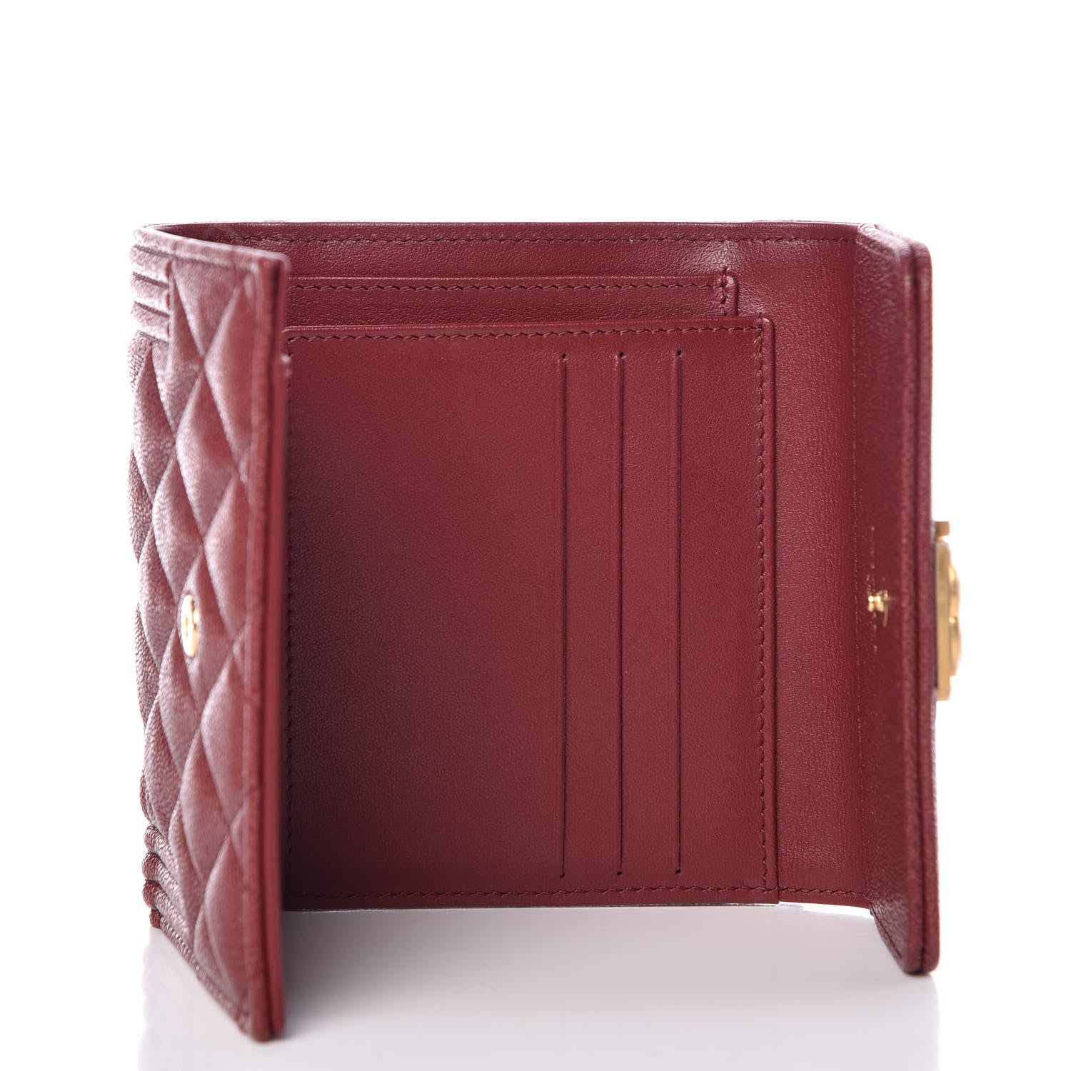 Chanel Caviar Quilted Compact Boy Wallet Burgundy 5 of 9