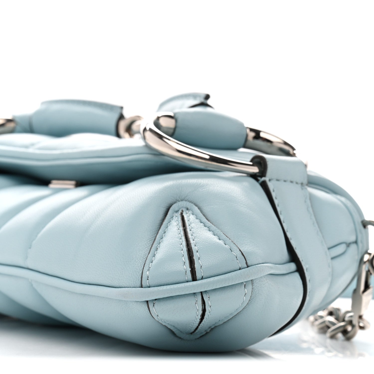 Gucci Nappa Vertical Matelasse Small Maxi Horsebit Chain Shoulder Bag Crystal Snow 10 of 12