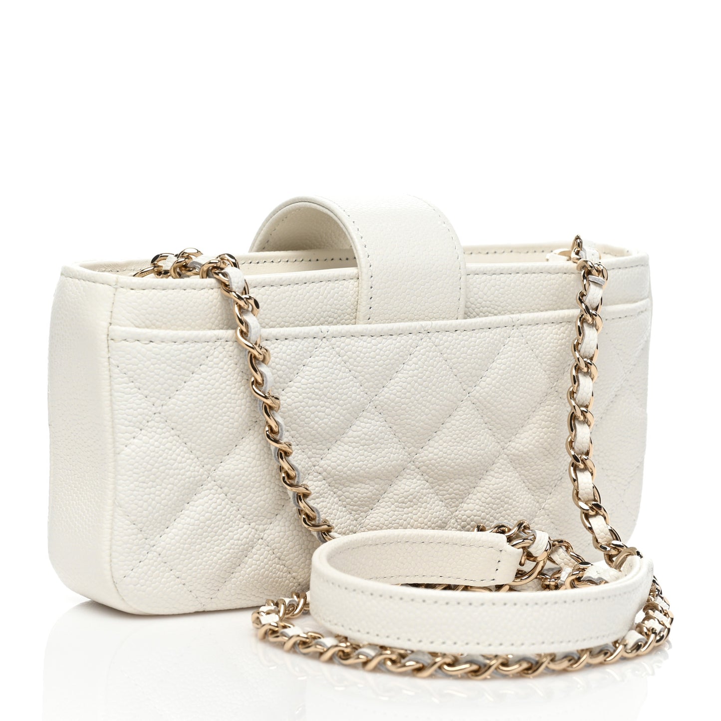 Caviar Quilted Business Affinity Phone Holder With Chain White