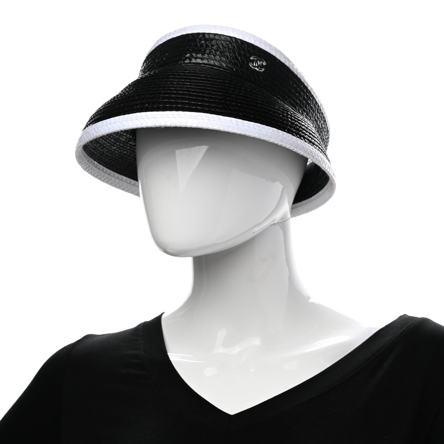 Chanel Straw Cotton CC Visor M Black White 2 of 9