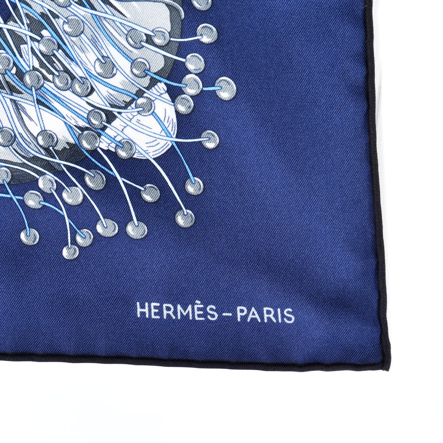 Silk Bracelets de Lumiere Scarf 90 Marine Bleu Dur Gris