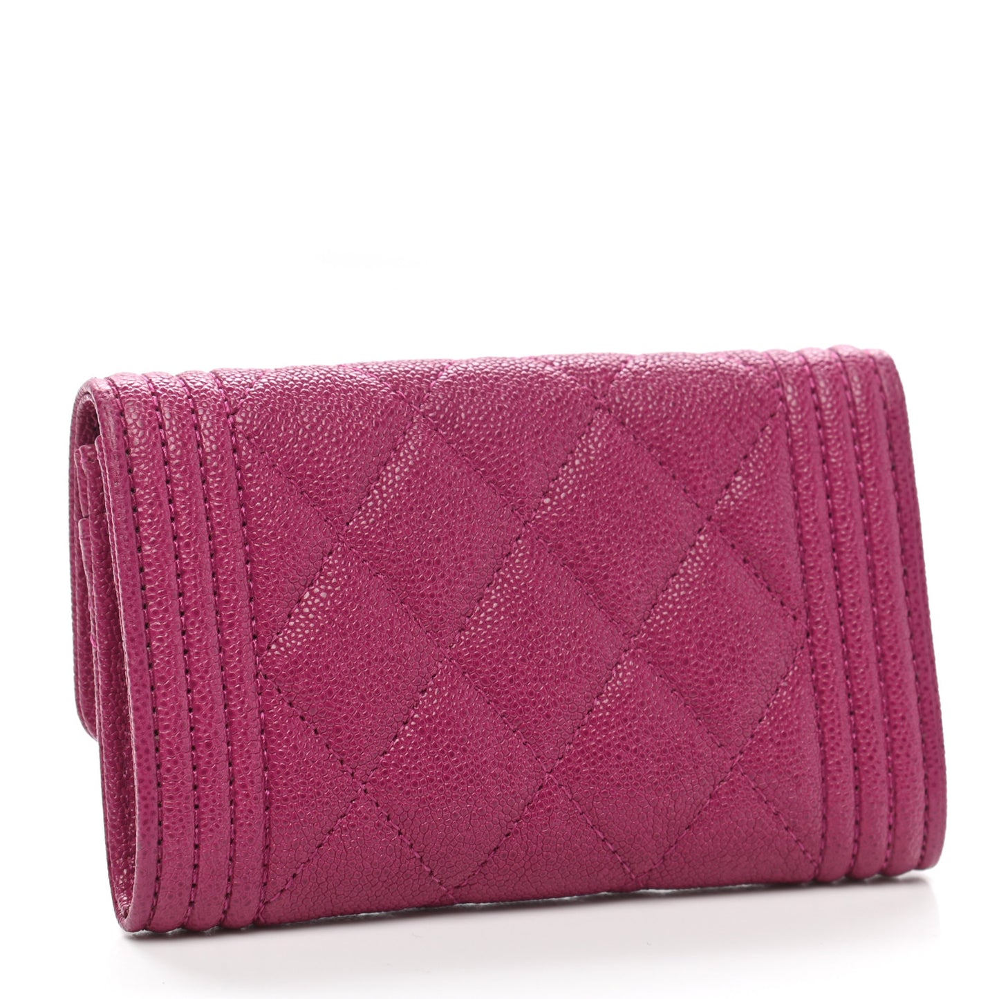 Caviar Quilted Boy Flap Card Holder Fuchsia