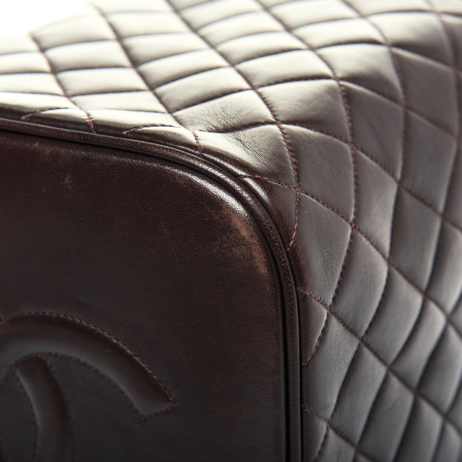 Chanel Lambskin Quilted Cosmetic Vanity Bag Brown 12 of 16