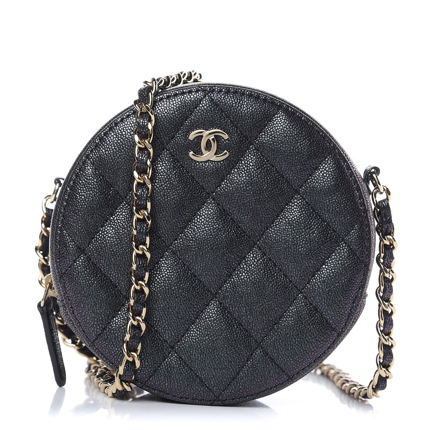 Chanel Iridescent Caviar Quilted Round Clutch With Chain Black 1 of 11