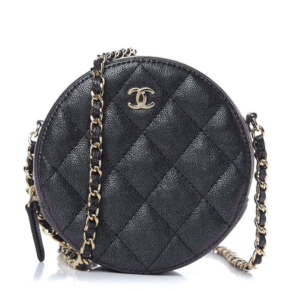 Chanel Iridescent Caviar Quilted Round Clutch With Chain Black 1 of 11