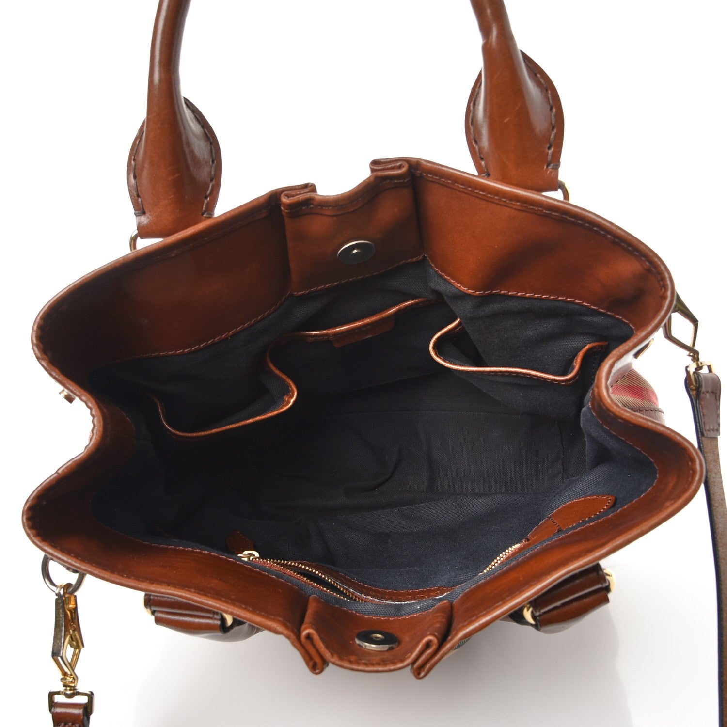 Burberry House Check Bridle Calfskin Small Whipstitch Tote Dark Tan 6 of 18
