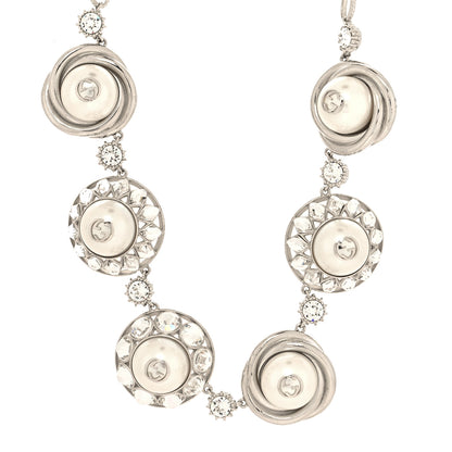 Gucci Pearl Strass Resin Embellished Double G Necklace Silver 1 of 5