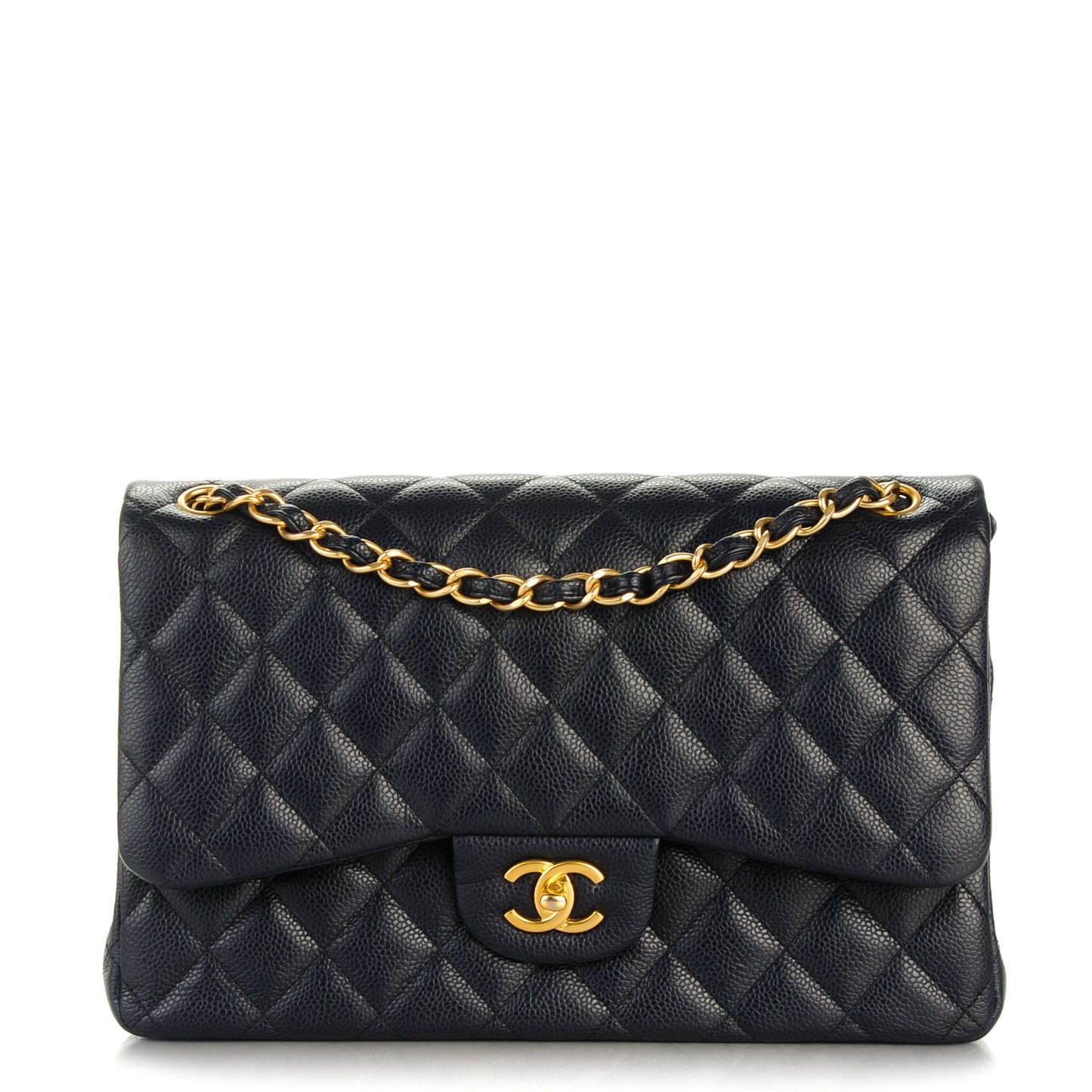 Caviar Quilted Jumbo Double Flap Navy Blue