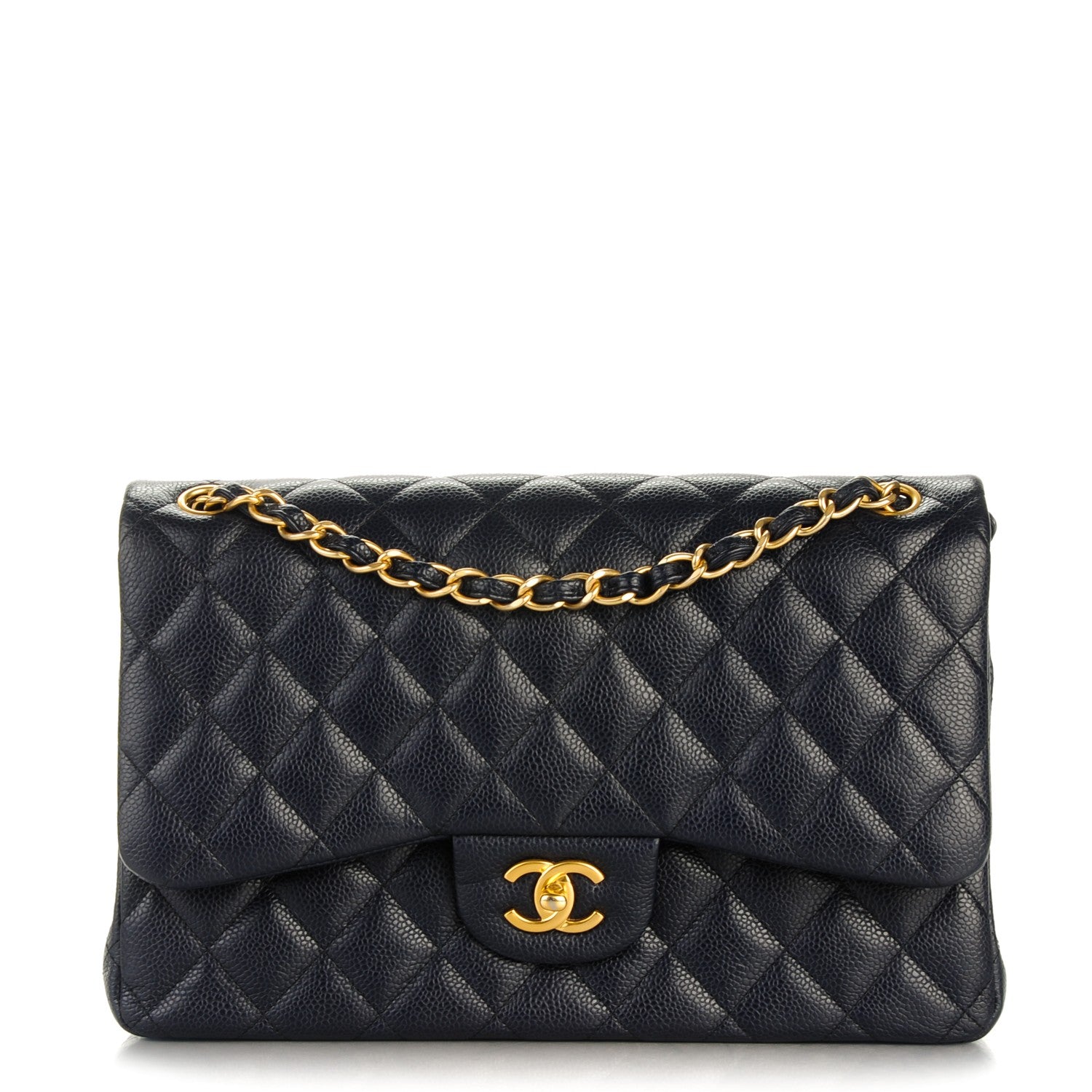 Chanel Caviar Quilted Jumbo Double Flap Navy Blue 1 of 8