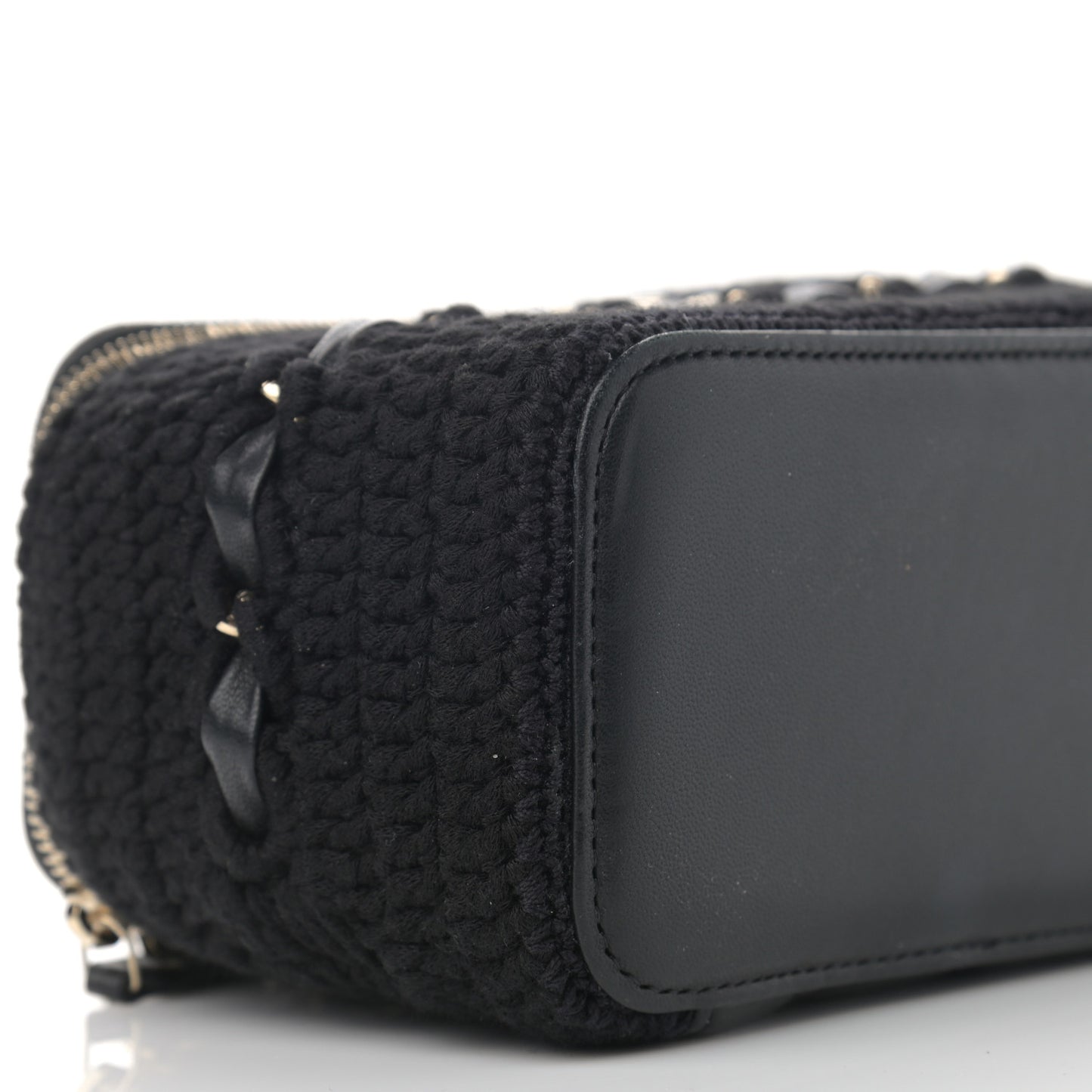 Lambskin Crochet Quilted Small Vanity Case With Chain Black