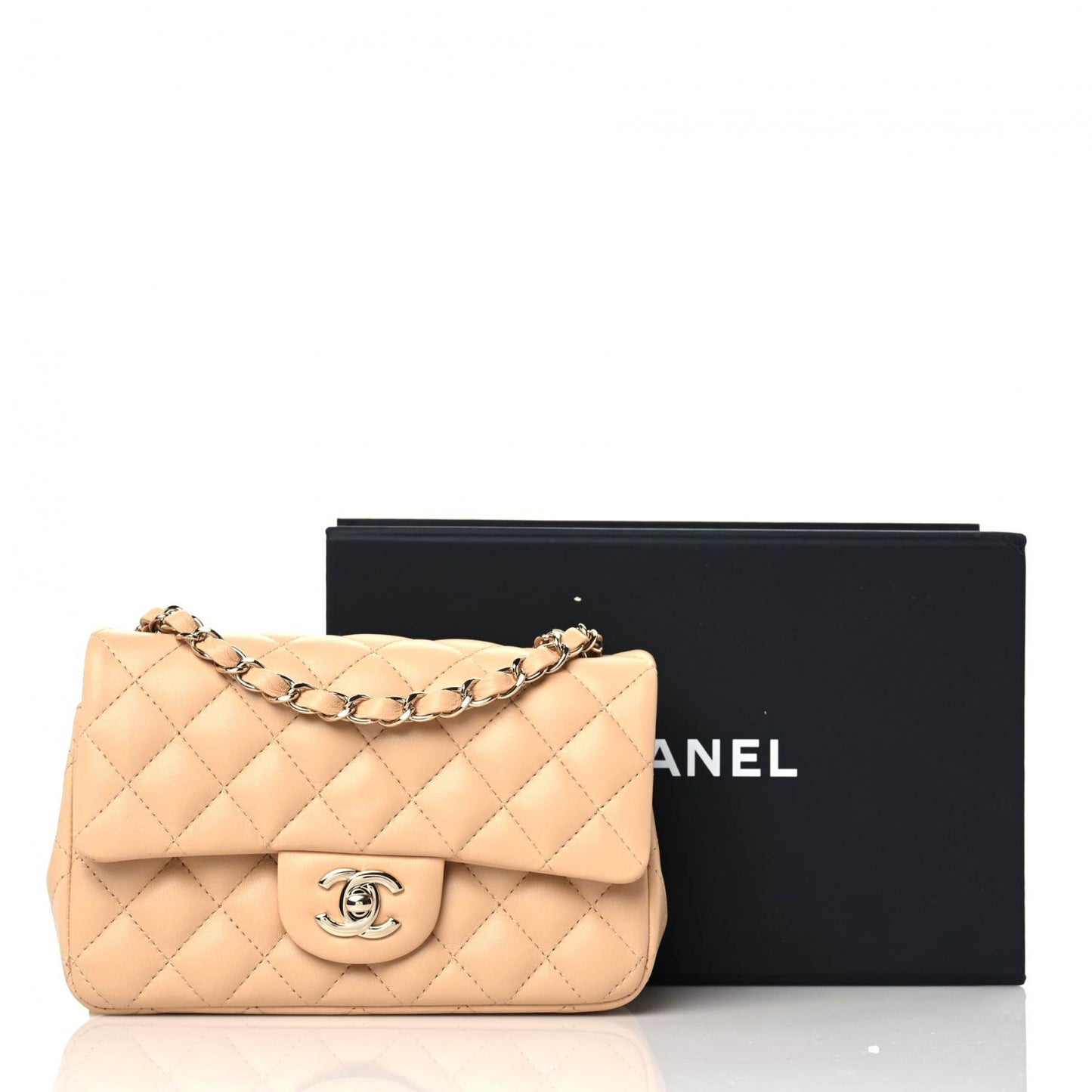 Lambskin Quilted Mini Rectangular Flap Beige