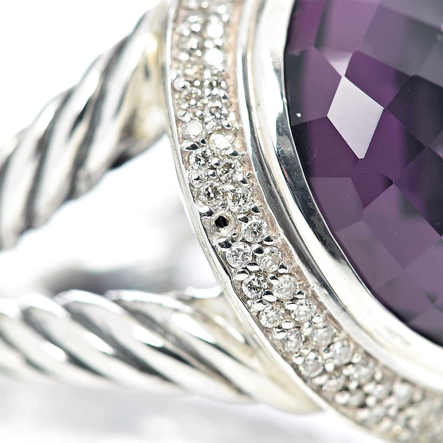 David Yurman Sterling Silver Diamond Amethyst 18mm Cerise Ring 54 6.75 7 of 7