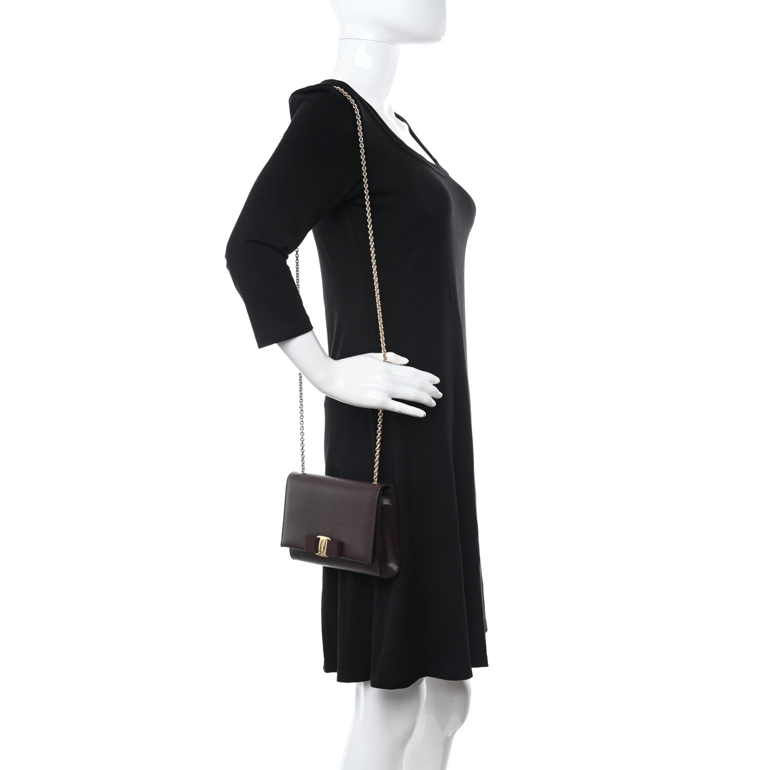 Salvatore Ferragamo Calfskin Mini Miss Vara Bow Chain Bag Plum 2 of 9