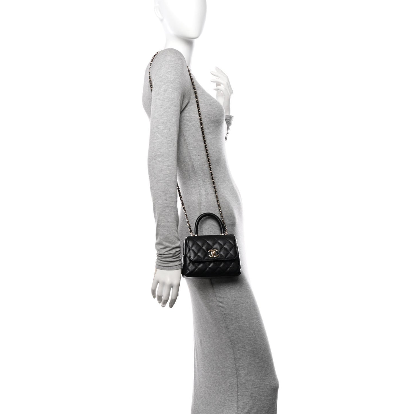 Caviar Quilted Coco Handle Clutch With Chain Black