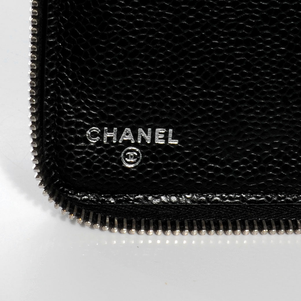 Caviar Quilted Large Zip Around Wallet Black