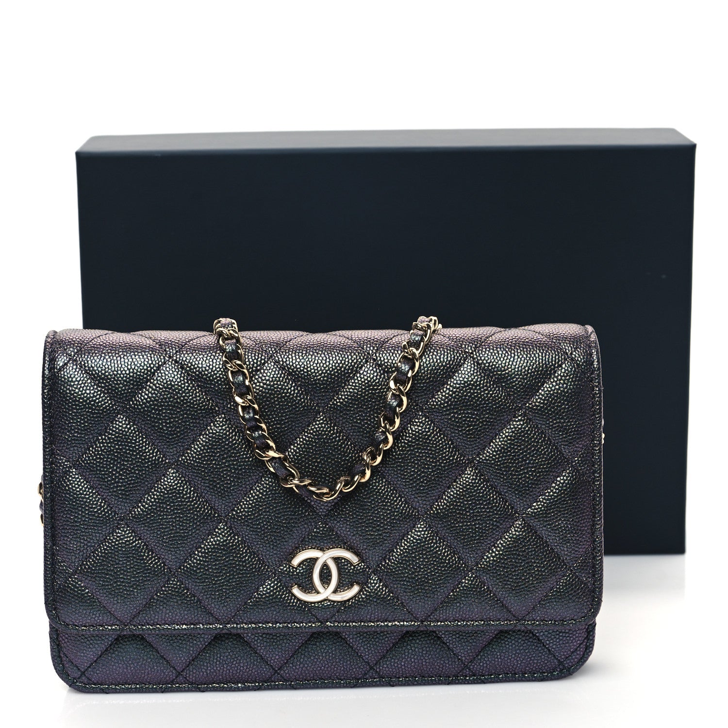 Chanel Iridescent Caviar Quilted Wallet on Chain WOC Dark Blue 13 of 13