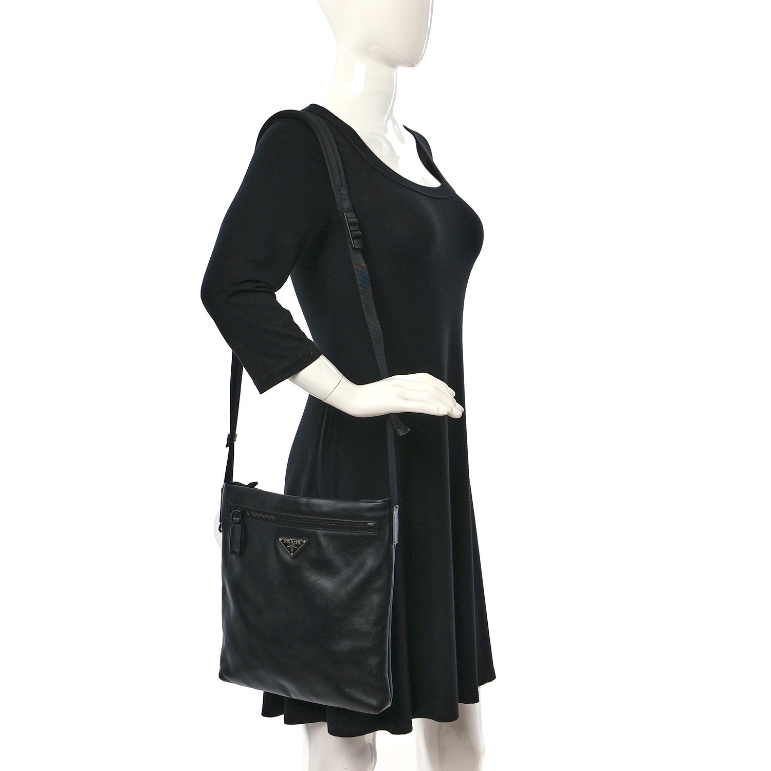 Prada Soft Calf Flat Messenger Bag Black 2 of 11