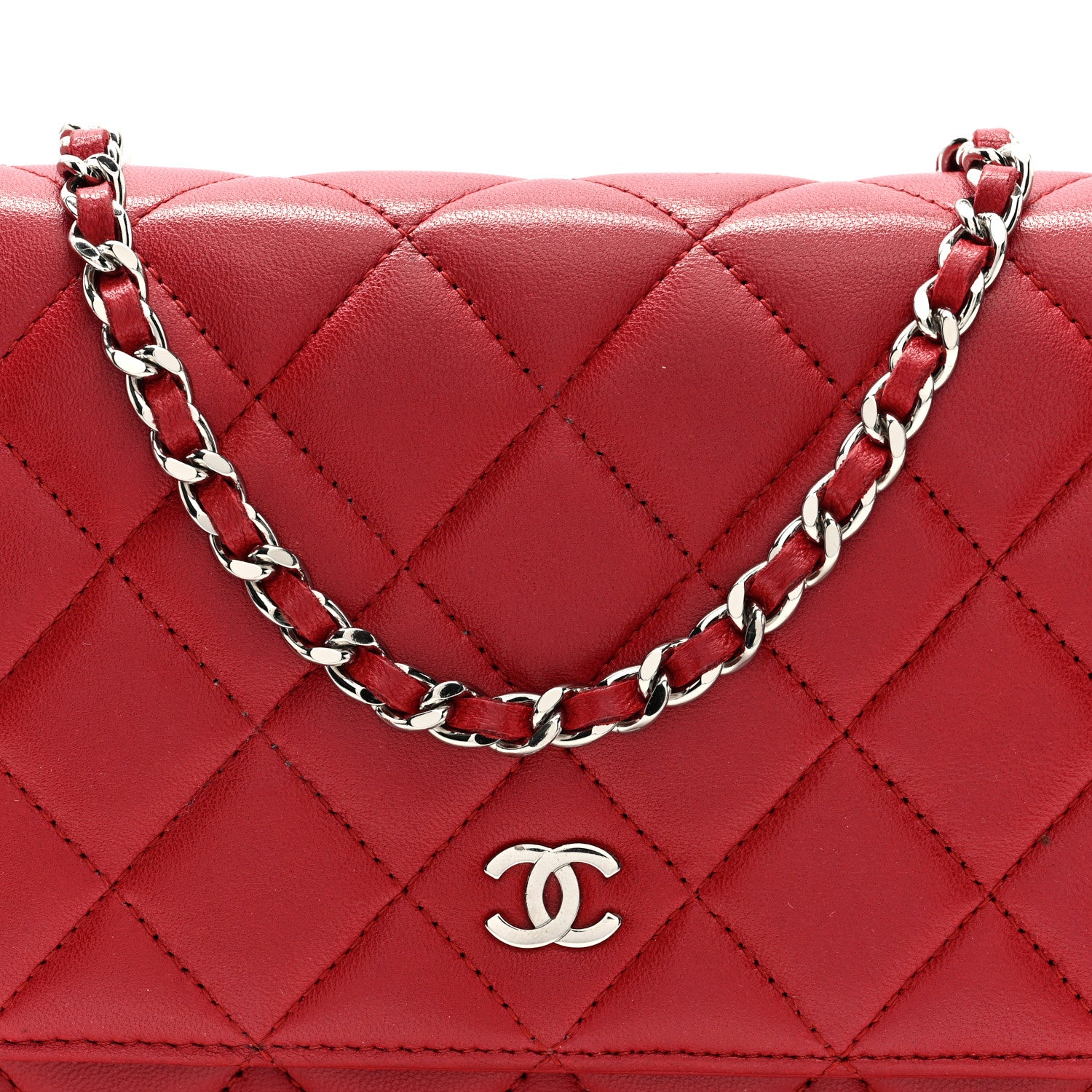 Chanel Lambskin Quilted Wallet On Chain WOC Red 8 of 10