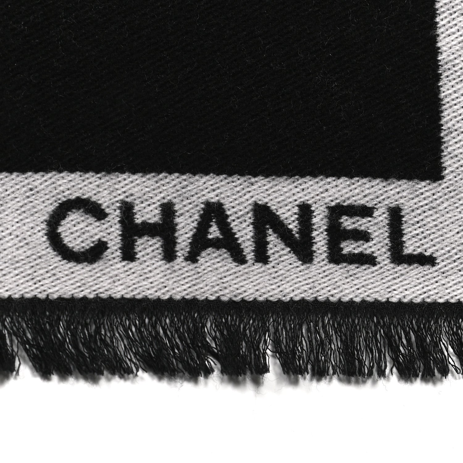 Chanel Cashmere Wool Silk CC Logo Stole Black Pink Beige 3 of 4