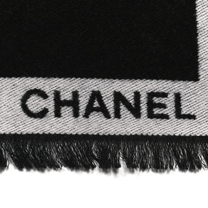 Chanel Cashmere Wool Silk CC Logo Stole Black Pink Beige 3 of 4