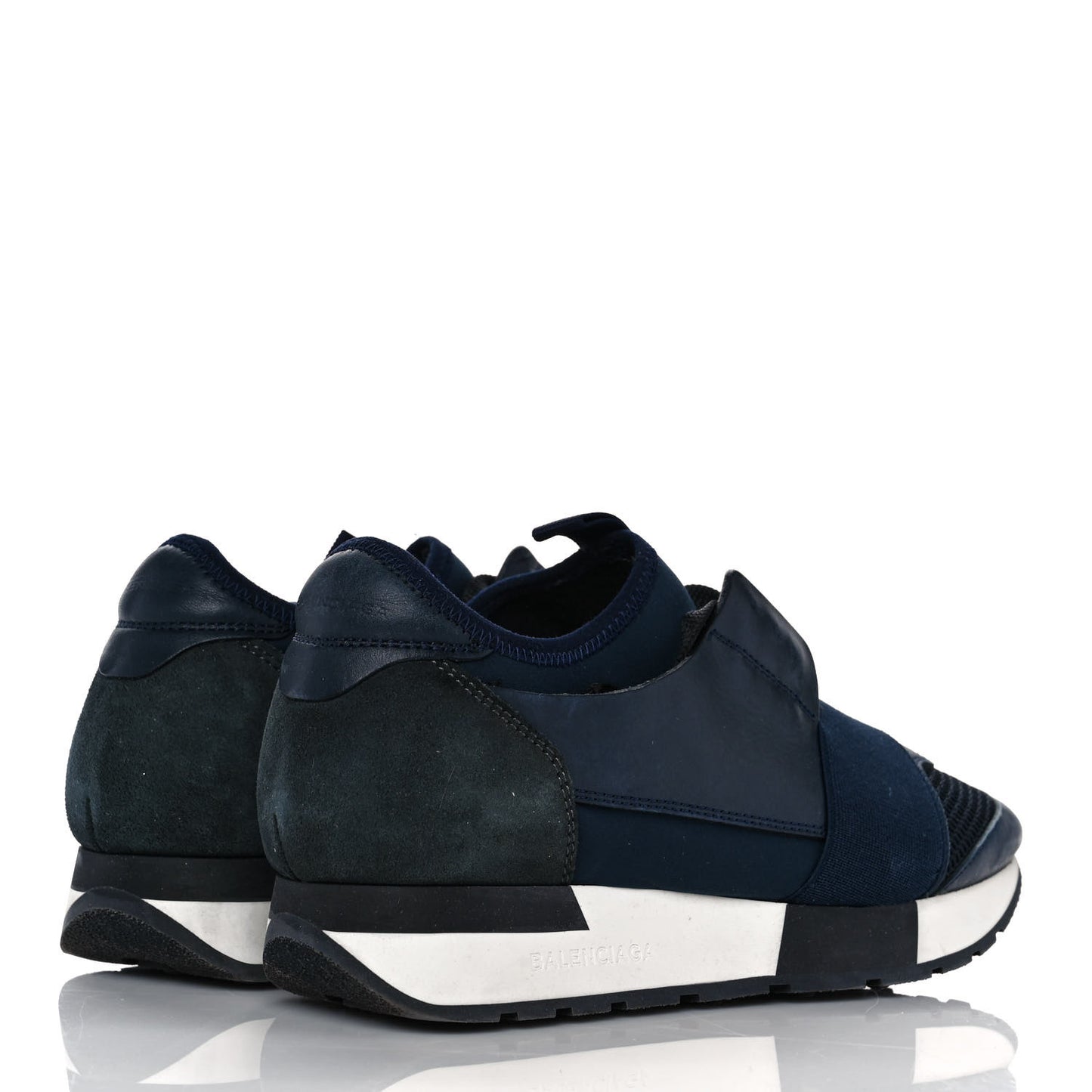 Mesh Calfskin Neoprene Suede Womens Race Runner Sneakers 37 Bleu Nuit