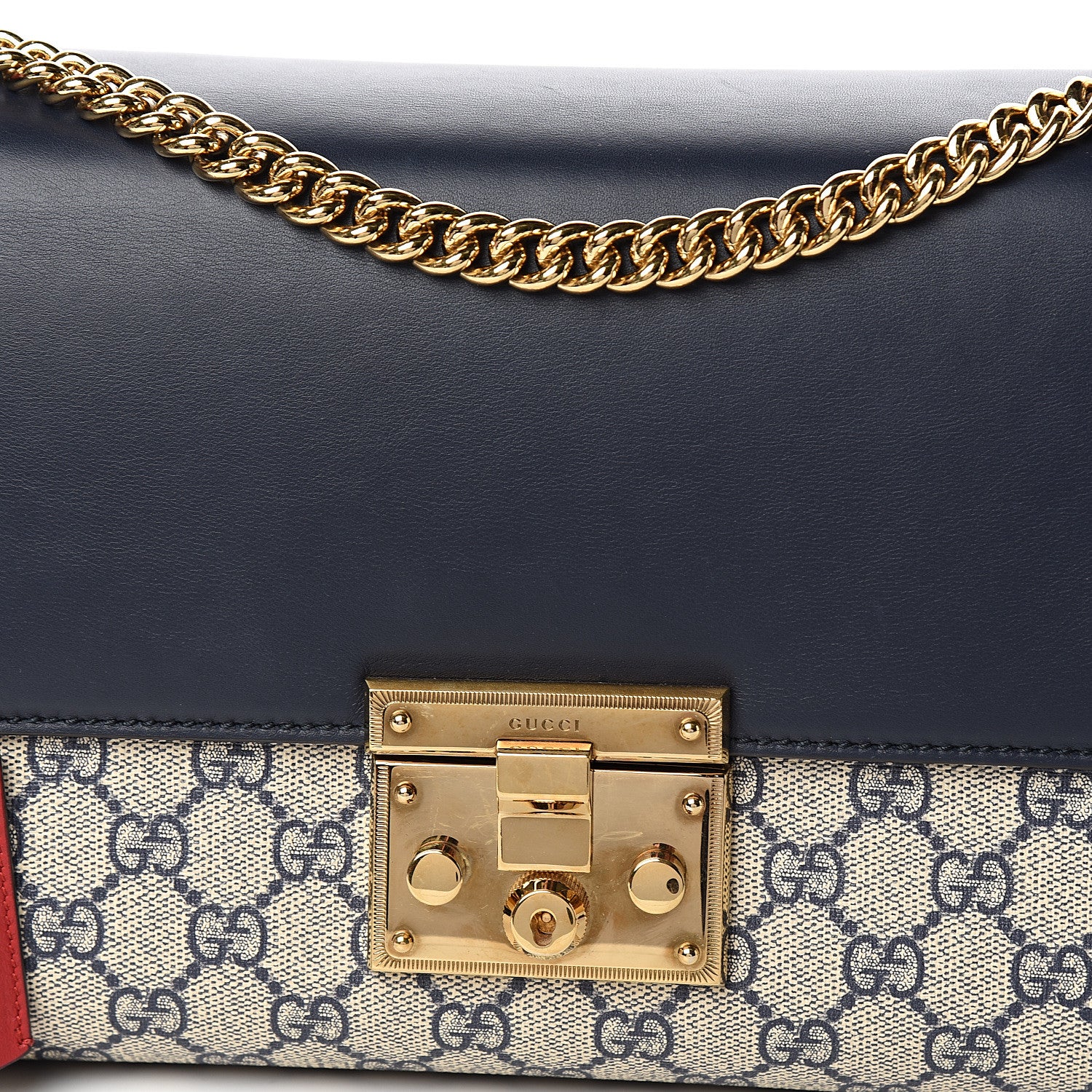 Gucci GG Supreme Monogram Calfskin Medium Padlock Shoulder Bag Beige Blue Mystic White Hibiscus Red 11 of 13