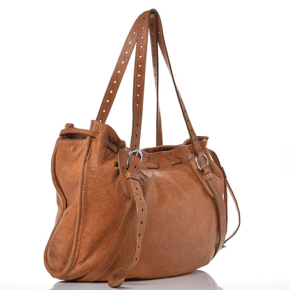 Miu Miu Calfskin Drawstring Tote Cammello 3 of 10
