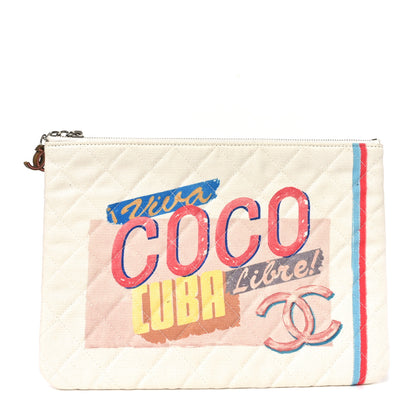 Chanel Canvas Medium Coco Cuba Cosmetic Case Yellow Turquoise 1 of 7