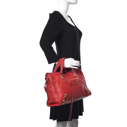 Balenciaga Chevre Gold Metallic Edge Hardware City Rouge Grenade 2 of 12
