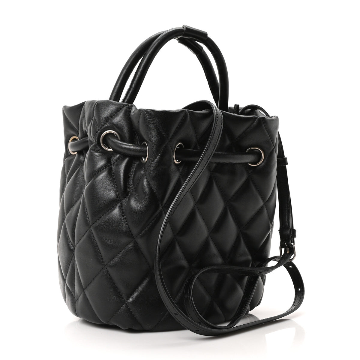 Balenciaga Nappa Calfskin Quilted Touch B Bucket Bag Black 3 of 10
