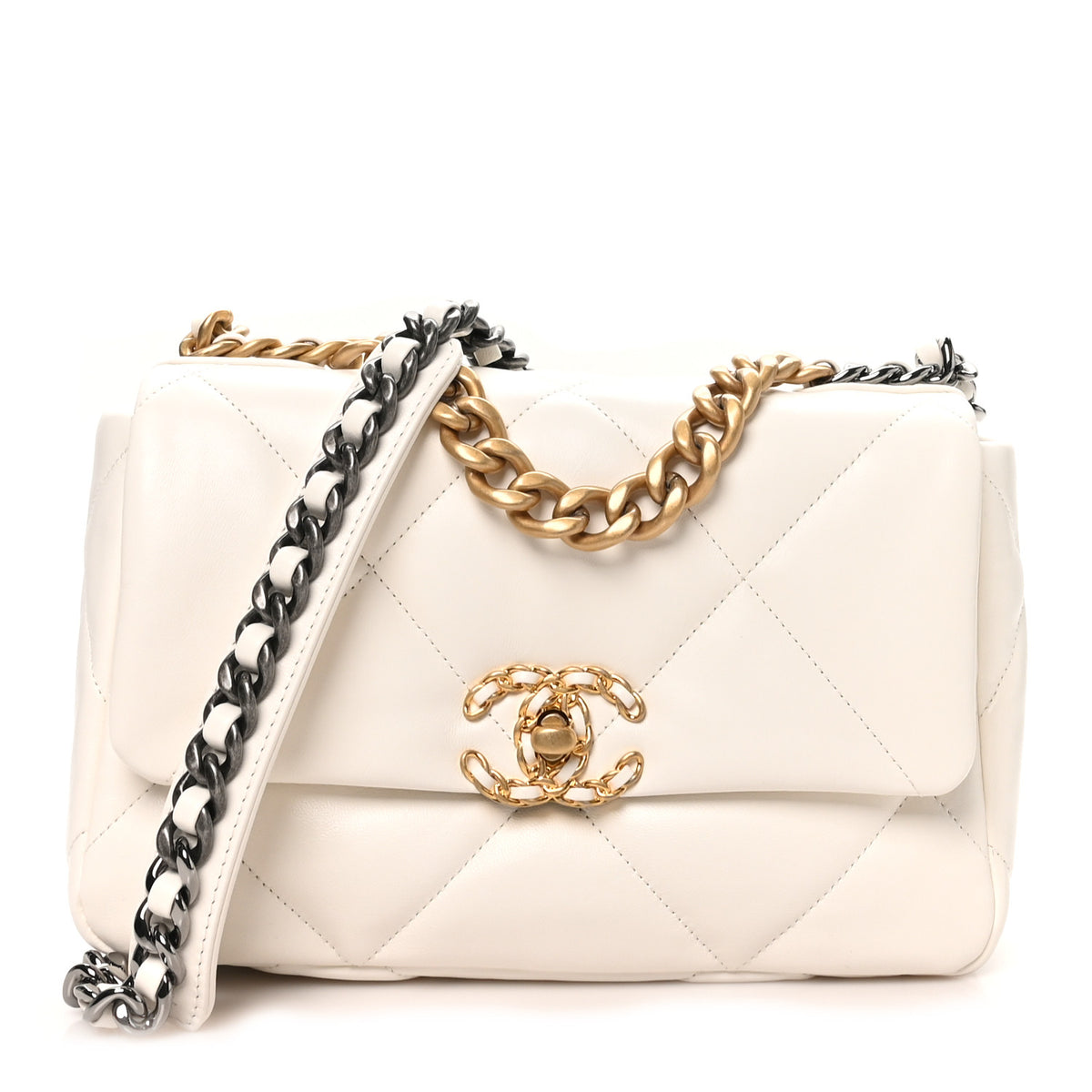 Lambskin Quilted Medium Chanel 19 Flap White