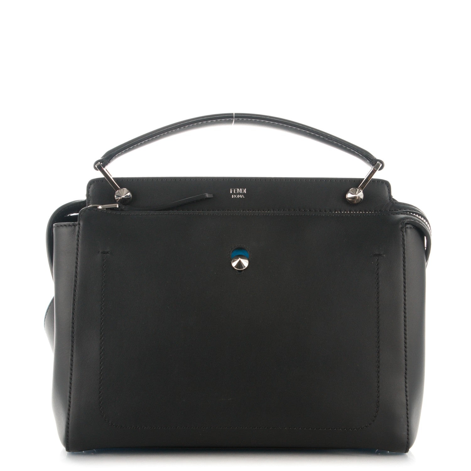 Fendi Vitello Baltico Dolce DotCom Satchel Black Blue Royal 1 of 8
